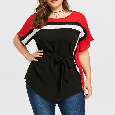 Casual Dolman sleeve Hit Color Plus size Tops