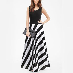 Striped Split Joint Sleeveless Evening Dress
