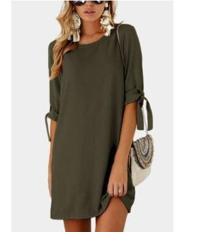 3/4 Sleeve Green Mini Round Neck Shift Dresses