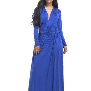 Casual Long sleeve Solid Color V neck Plus size maxi Dresses