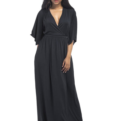 Casual Short sleeve Solid Color V neck Plus size Maxi Dresses
