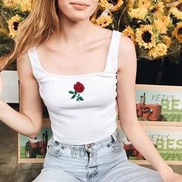 Cotton Sleeveless Print Mini Embroidery Tops