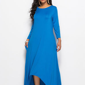 Casual Long sleeve Solid Color Round neck Plus size maxi Dresses