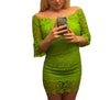 3/4 Sleeve Off Shoulder Solid Color Mini V Neck High Waist Lace Dresses