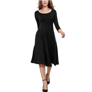 Casual 3/4 sleeve Solid Color Round neck Plus size maxi Dresses