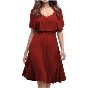 Casual Short sleeve Bell-sleeve Solid Color Plus size skater Dresses