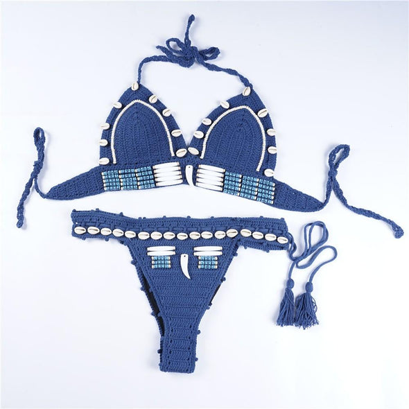 Bohemian Style Bead Blue Bikinis