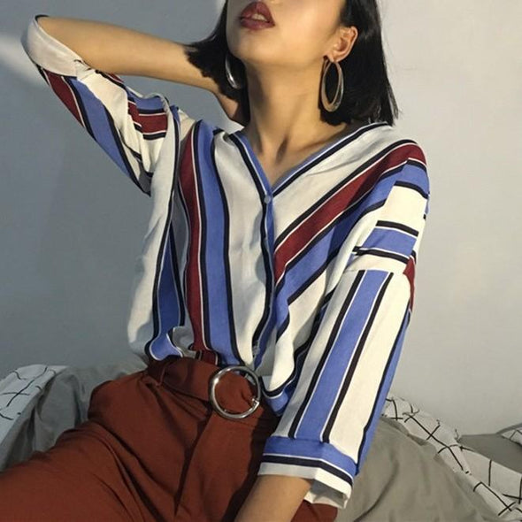 Women 3/4 sleeve  Stripe Blouses