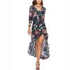 Bohemia 3/4 Sleeve Print Midi V Neck Split High Waist Vacation Dresses