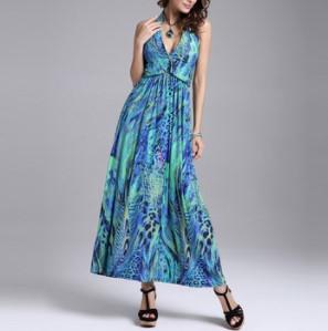 Bohemia Sleeveless Maxi V neck High waist Vacation Dresses