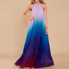 Chiffon Sleeveless Hit Color Round Neck High Waist EveningMaxi Dresses