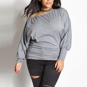 Casual Long sleeve Puff sleeve Solid Color Off shoulder Plus size Tops