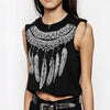 Cotton Feather Print Mini Round neck Vests