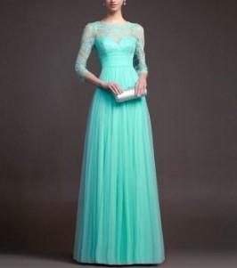 3/4 sleeve Solid Color Maxi Round neck High waist Lace Maxi Dresses