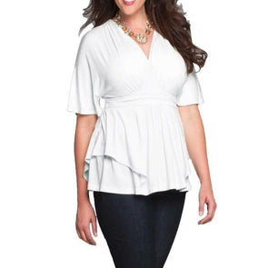 Casual 3/4 sleeve Solid Color V neck Plus size Tops