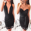 Black Sleeveless Knee Length V Neck High Waist Lace Dresses