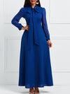 New Long Sleeve Bow Tie Maxi Dress