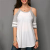 Cotton Short sleeve Cold Shoulder Patchwork T-shirt