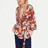 3/4 sleeve Bell sleeve Print V neck Bandage Cardigan Blouses