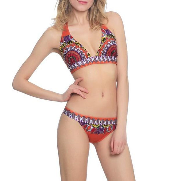 Bohemian Style Vintage Print Bandage Bikinis