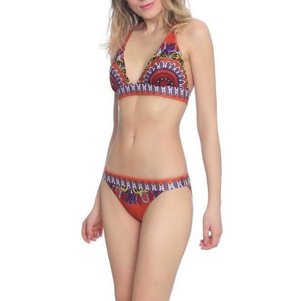 Bohemian Style Vintage Print Bandage Bikinis