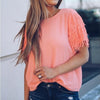 Cotton Short sleeve Round neck Tassel T-shirt