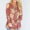 Cotton Long sleeve Cold Shoulder Print Bandage T-shirt