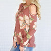 Cotton Long sleeve Cold Shoulder Print Bandage T-shirt