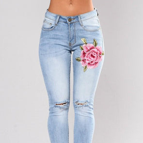 Casual Print High waist Cropped Trousers Denim Jeans