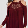 Cotton Cold Shoulder Openwork Long Sleeve Tops