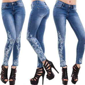 Casual Print High waist Embroidery denim Jeans