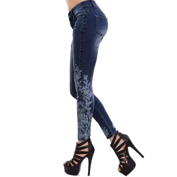 Casual Print High waist Embroidery denim Jeans