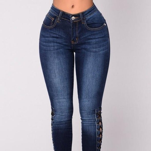 Casual Solid Color High waist Denim Jeans