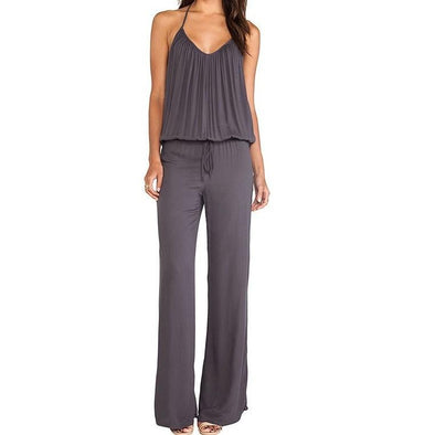 Casual Solid Color High Waist Trousers Jumpsuits