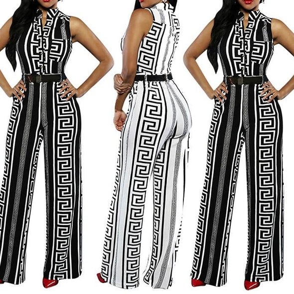 Casual Sleeveless Hit Color High Waist Jumpsuits