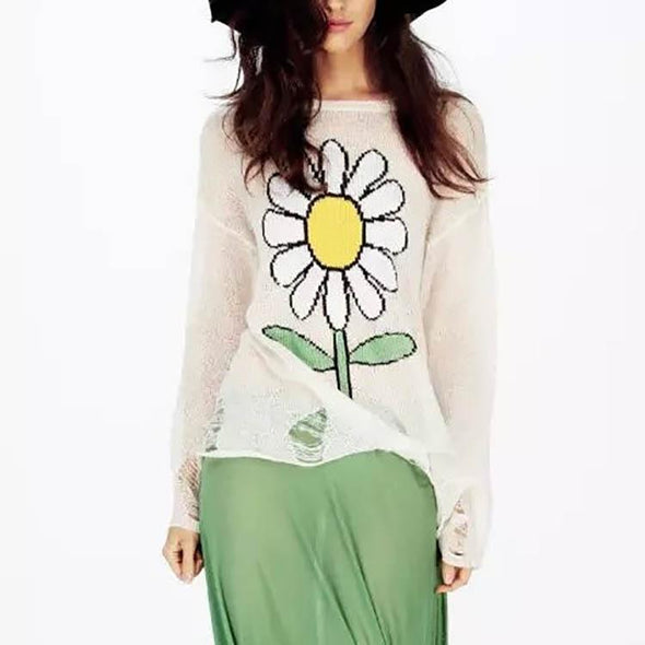 Round Collar Flower Weaving Pattern Sweater