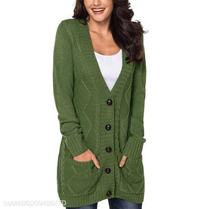 Casual Long Sleeved Solid Color Sweater Cardigan