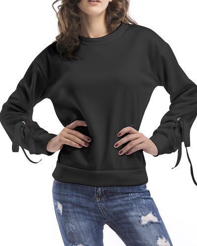 New Long Sleeves Plus Velvet Straps Solid Color Sweatshirt