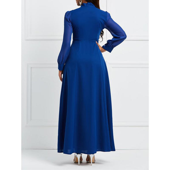 New Long Sleeve Bow Tie Maxi Dress