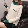 High Collar Colorblock Long Sleeve Sweater