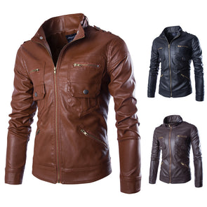 New British Stand Collar Locomotive PU Leather Jacket