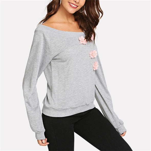 Printed Long Sleeve Off Shoulder Sweatshirt