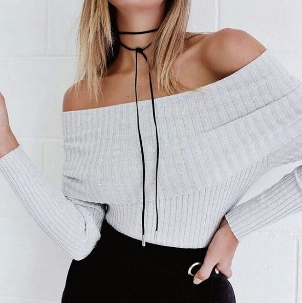 Sexy Off Shoulder Tight Knit Top