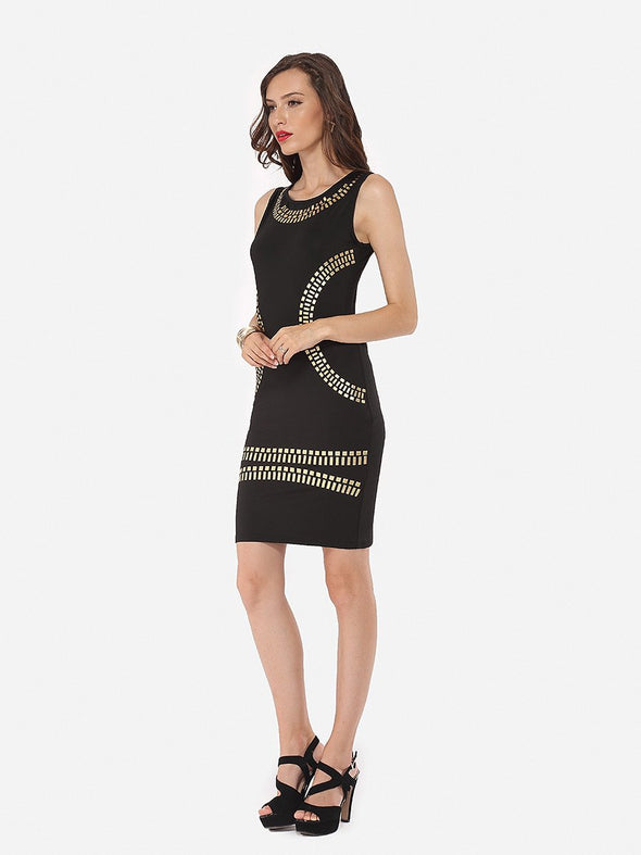 Printed Designed Round Neck Bodycon Dress