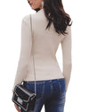 Solid Color Button Pocket Round Neck Long Sleeve Sweater