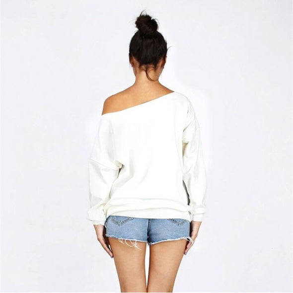 Simple Slash Neck Printed Long Sleeve Sweatshirt