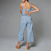 Sexy Denim Round Neck Tie Bow Backless Waist Jumpsuit