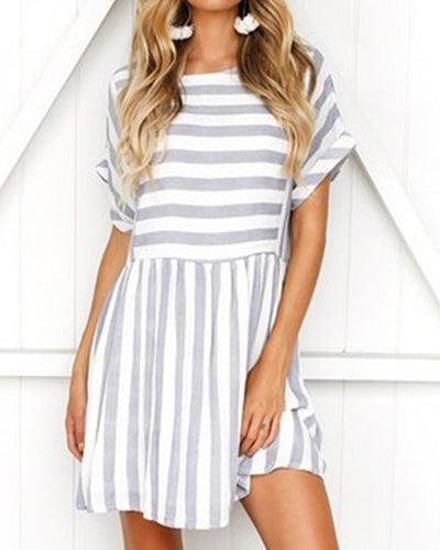 O-neck Short-Sleeved Striped Dress