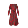 Long-Sleeved Red Plaid Slim Skater Dress