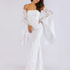 Lace Bell Sleeves Off Shoulder Evening Dress